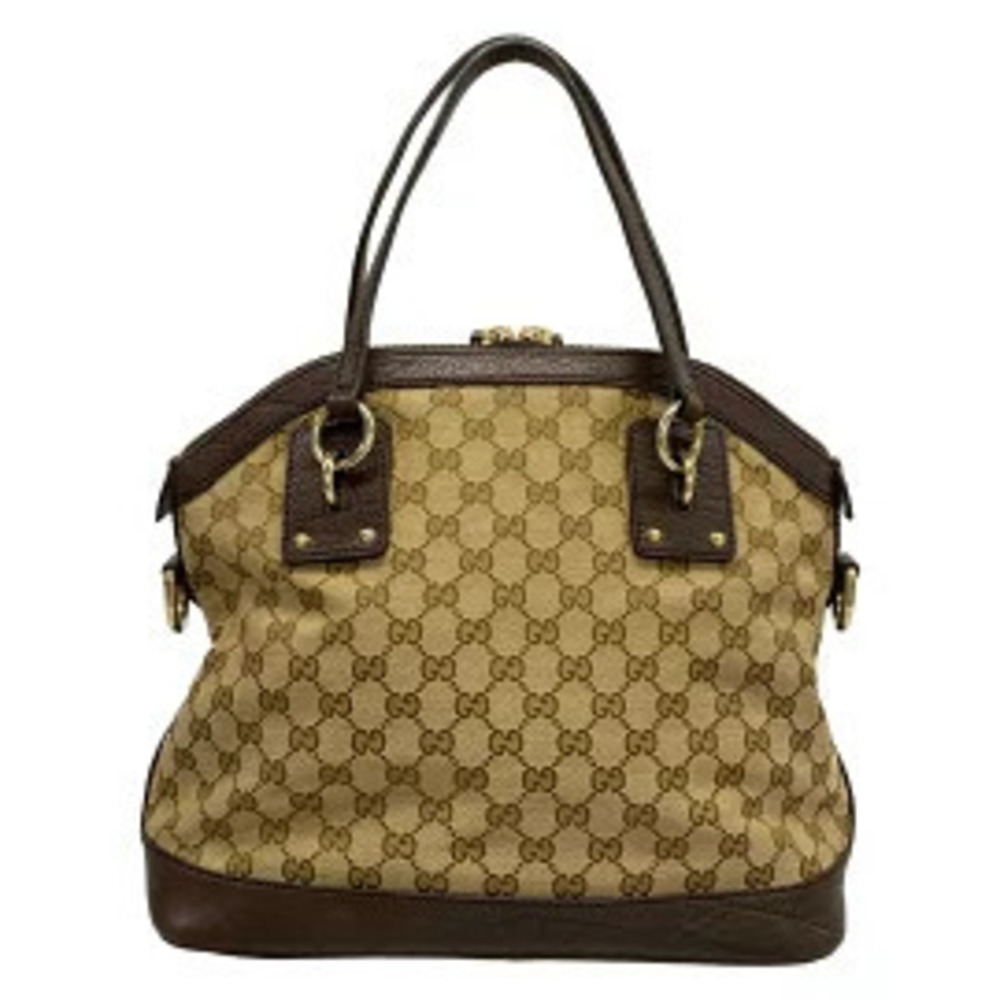 Gucci Double dark beige leather brown Handbag GG GG Tan Brown